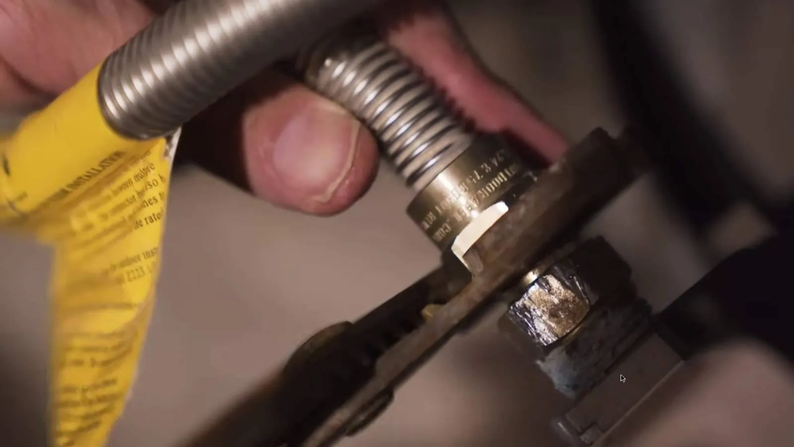 Gas line connected during a tank water heater installation