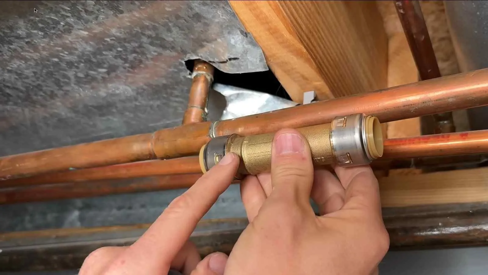 Slip coupling installed on a repaired copper pipe (after repair)