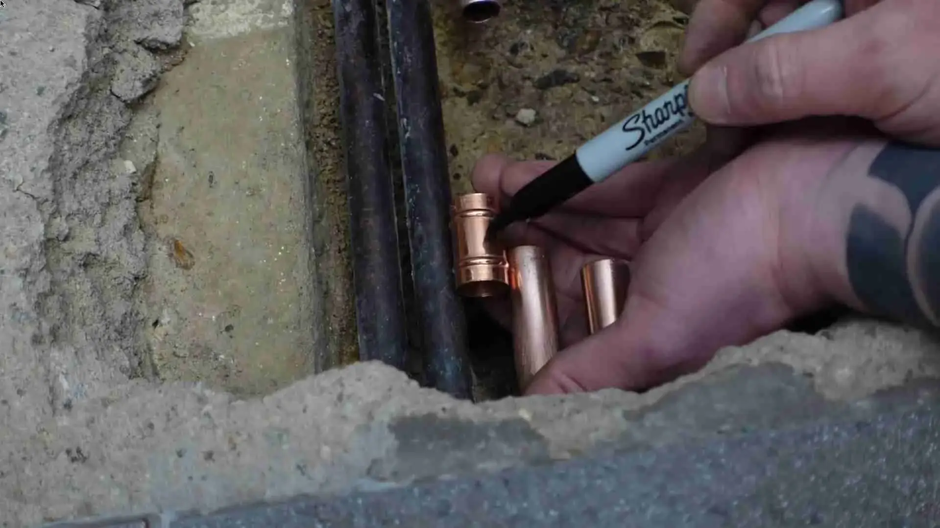 Marking a slip coupling inside a broken concrete floor